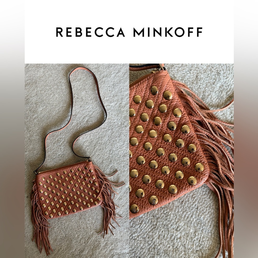 Rebecca Minkoff Tan Crossbody Bag with Gold Studs